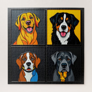 Kleurrijke Pop Art Portretten van Schattige Honden Legpuzzel