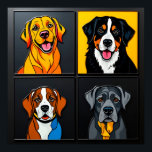 Kleurrijke Pop Art Portretten van Schattige Honden Poster<br><div class="desc">Pop art representaties van vier schattige honden met behulp van felle kleuren en levendige achtergronden. Elke hond is uniek weergegeven, met nadruk op persoonlijkheid, charme en hedendaagse artistieke technieken.</div>