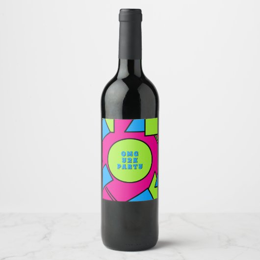 Kleurrijke Pop Art Retro Y2K Party Wijnlabel Wijn Etiket (Voorkant)