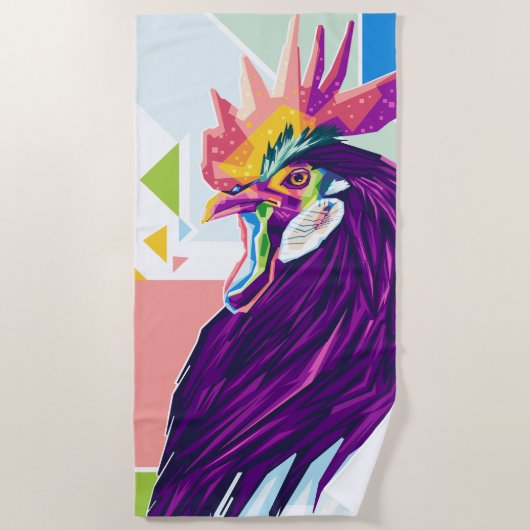 Kleurrijke Pop Art Rooster Beach Handdoek (Voorkant)