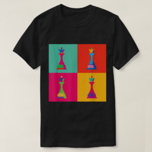 Kleurrijke Pop Art Schaak Koningin T-shirt