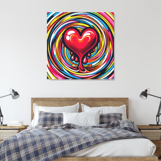 Kleurrijke Pop Art 'Smeltend Hart' Canvas Afdruk (Insitu (Slaapkamer))