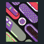 Kleurrijke Pop Art Snoep Pattern Poster<br><div class="desc">Een speels pop art abstract ontwerp met snoepjes vormen in felle limoengroen,  paarse en rode kleuren op een gedurfde zwarte achtergrond. Elke snoep vorm is versierd met sprenkels,  strepen en stippen,  het creëren van een leuke en energieke Memphis-geïnspireerde stijl. De levendige compositie brengt een zoete,  moderne en jeugdige esthetiek.</div>