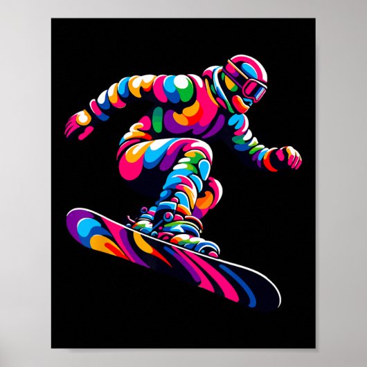 Kleurrijke Pop Art Snowboard Snowboarde Poster (Voorkant)