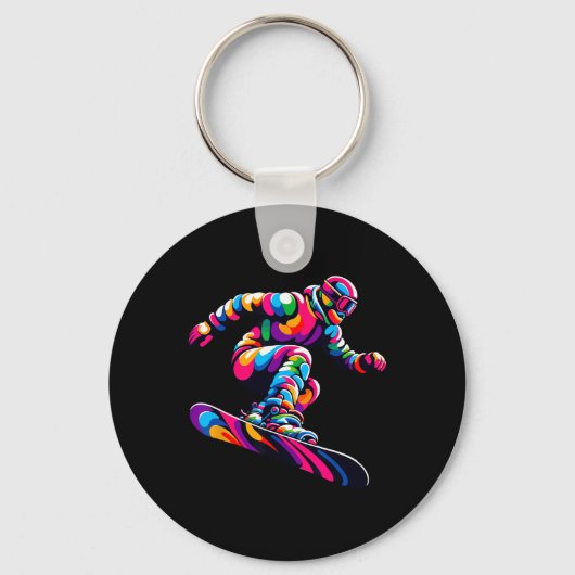 Kleurrijke Pop Art Snowboard Snowboarde Sleutelhanger (Voorkant)