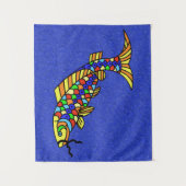 Kleurrijke Pop Art Style Fish Vibrant Blue Sparkle Wandkleed (Voorkant)