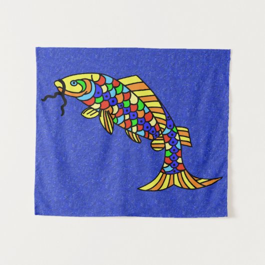 Kleurrijke Pop Art Style Fish Vibrant Blue Sparkle Wandkleed (Voorkant (horizontaal))