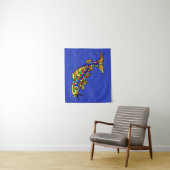 Kleurrijke Pop Art Style Fish Vibrant Blue Sparkle Wandkleed (In situ)