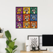 Kleurrijke Pop Art Tijgergezichten Waarom dit wer Poster (Thuiskantoor)