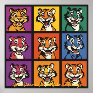 Kleurrijke Pop Art Tijgergezichten Waarom dit wer Poster