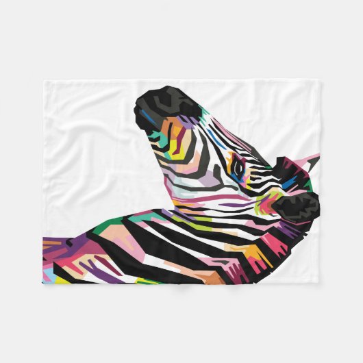 Kleurrijke Pop Art Zebra op witte achtergrond Fleece Deken (Voorkant (Horizontaal))