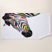 Kleurrijke Pop Art Zebra op witte achtergrond Strandlaken (Voorkant)