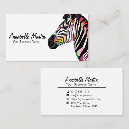 Kleurrijke Pop Art Zebra Visitekaartje (Voorkant / Achterkant)