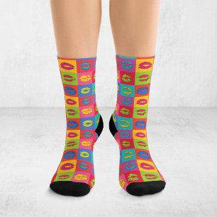 Kleurrijke Pop Art Zoenende Lippen XOXO Sokken