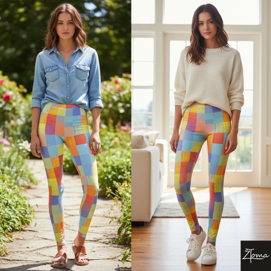 Kleurrijke Pop Checkerboard Broek Leggings