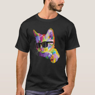 Kleurrijke Pop Kat Met Zonnebril Knuffel Katje T-shirt