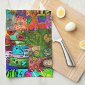 Kleurrijke Pop Kunst Gemengd-Media Collage Keukenh Theedoek (Quarter Fold)