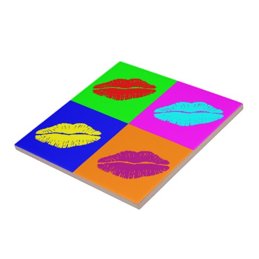 Kleurrijke pop-lipstickus tegeltje (Zijkant)