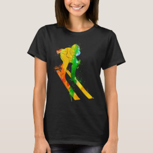 Kleurrijke Pop Portret Winter Sport Ski Jumping T-shirt