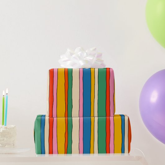 Kleurrijke Pop Stripes Cheerful Lined Pattern Cadeaupapier (Feestgeschenken)