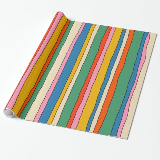Kleurrijke Pop Stripes Cheerful Lined Pattern Cadeaupapier (Uitgerold)