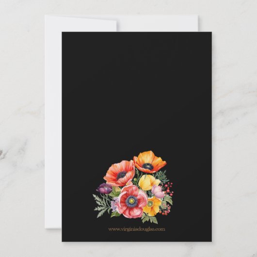 Kleurrijke Poppies Zwart Bruiloft Kaart (Achterkant)