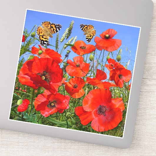 Kleurrijke Poppy Field Contour Sticker (Detail)