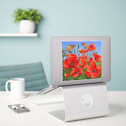 Kleurrijke Poppy Field Contour Sticker (Laptop op bureau)