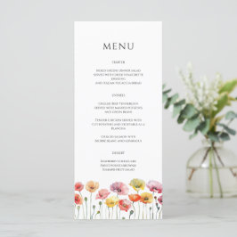 Kleurrijke poppy wilde bloemen bruiloft menu