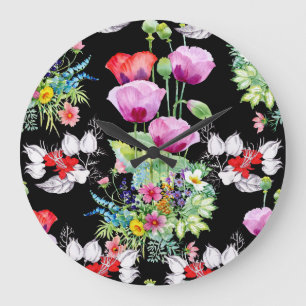 Kleurrijke Poppy Zomer Bloemen Patroon Grote Klok