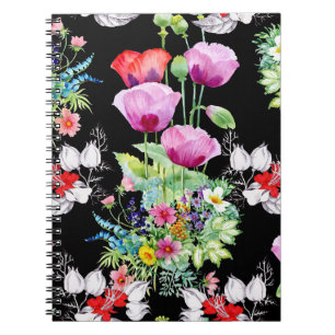 Kleurrijke Poppy Zomer Bloemen Patroon Notitieboek