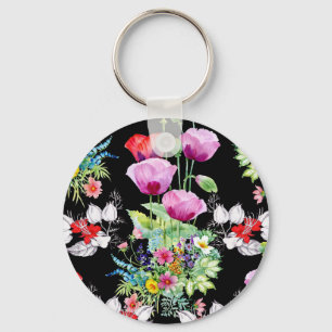 Kleurrijke Poppy Zomer Bloemen Patroon Sleutelhanger