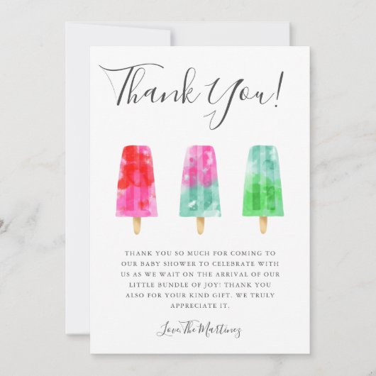 Kleurrijke Popsicle Baby shower dank u Bedankkaart (Voorkant)