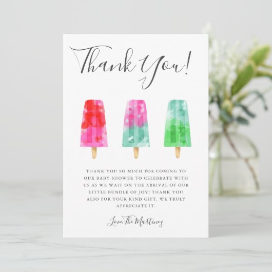 Kleurrijke Popsicle Baby shower dank u Bedankkaart (Staand voorkant)