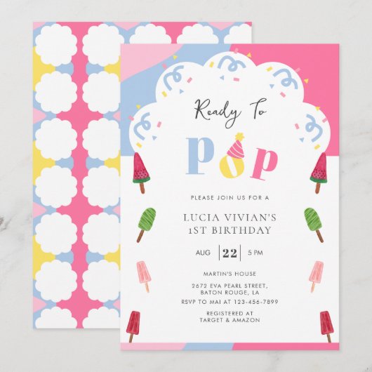 Kleurrijke Popsicle Klaar om te Poppen 1e Verjaard Kaart (Voorkant / Achterkant)