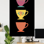 Kleurrijke porseleinen set theebekertjes, koffieze poster (Thuiskantoor)