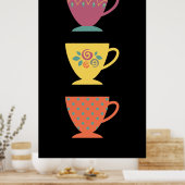 Kleurrijke porseleinen set theebekertjes, koffieze poster (Keuken)