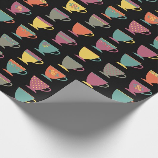 Kleurrijke porseleinthee-bekertjes, winterkoffie-m cadeaupapier (Hoek)