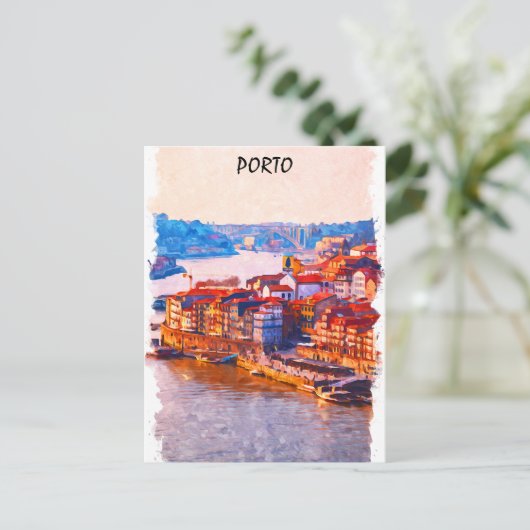 Kleurrijke Porto Portugal Waterverf artwork Briefkaart (Staand voorkant)