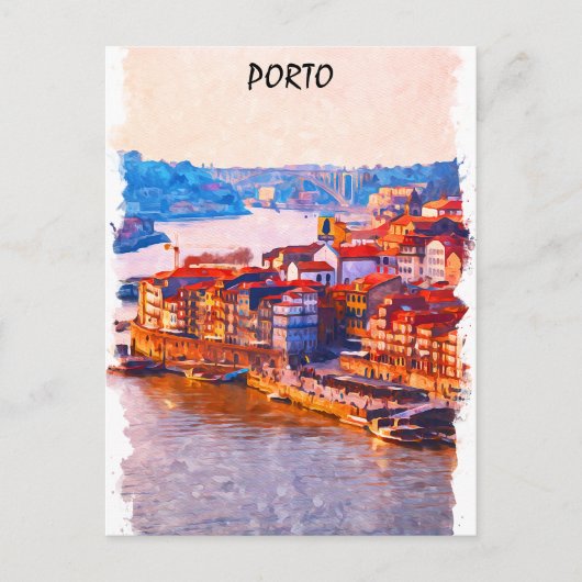 Kleurrijke Porto Portugal Waterverf artwork Briefkaart (Voorkant)