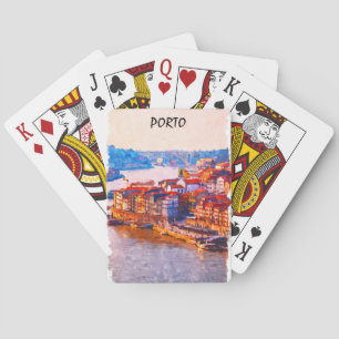 Kleurrijke Porto Portugal Waterverf artwork Pokerkaarten