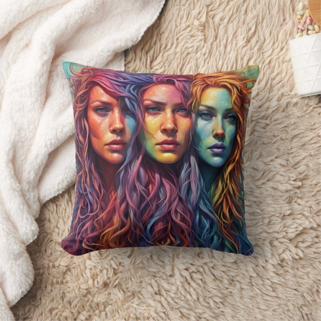 Kleurrijke portretten van drie vrouwen met avy haa kussen (Deken)