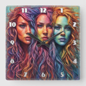 Kleurrijke portretten van drie vrouwen met avy haa vierkante klok (Voorkant)