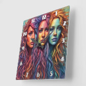 Kleurrijke portretten van drie vrouwen met avy haa vierkante klok (Hoek)