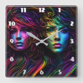 Kleurrijke portretten van twee vrouwen vierkante klok (Voorkant)