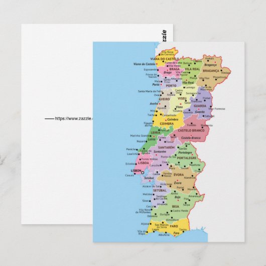 Kleurrijke Portugal Kaart (Voorkant / Achterkant)