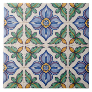 Kleurrijke Portugese Azulejo Bloem Lattice Tegel Tegeltje