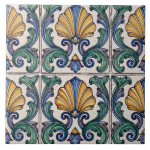Kleurrijke Portugese Azulejo-Schaal- en Krultegel Tegeltje