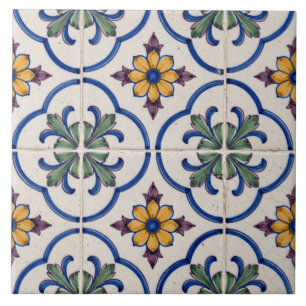 Kleurrijke Portugese Azulejo Vierlobben Kruis Tege Tegeltje