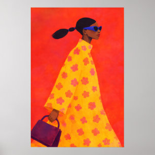 Kleurrijke Poster van Dappere Vrouw, Moderne Illus